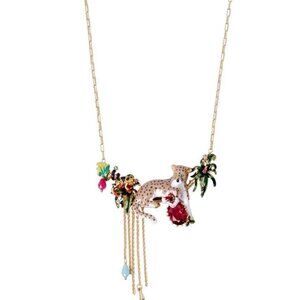Les Nereides Panther In A Tropical Garden Enamel Necklace